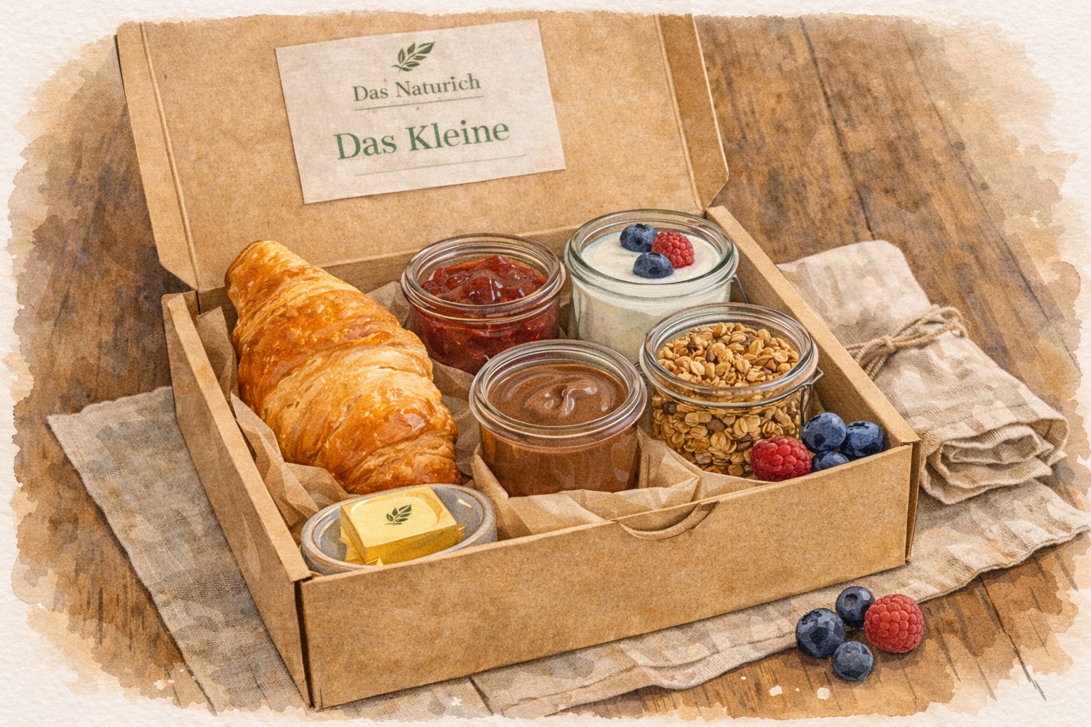 Frühstücksteller mit Brot, Honig und Marmelade